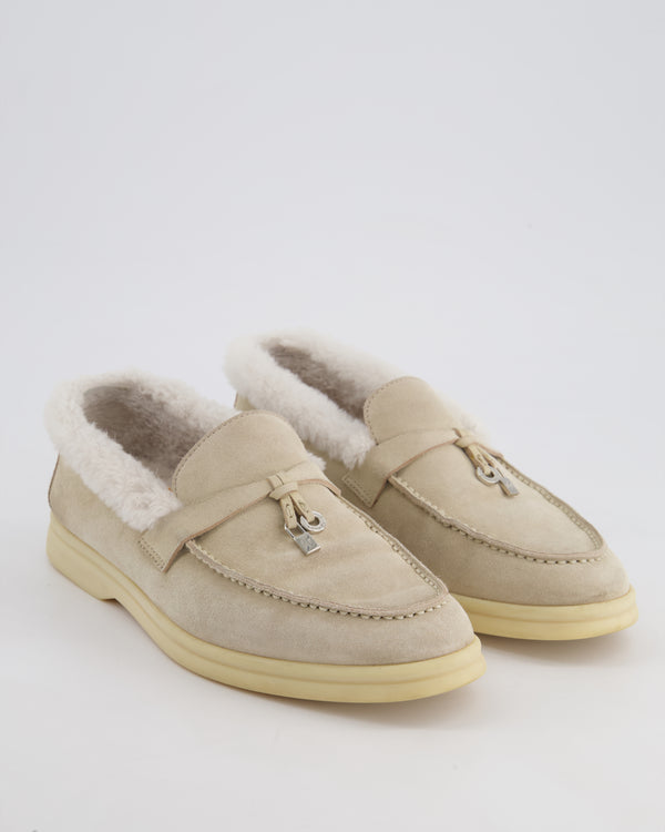 Loro Piana Beige Suede Summer Charms Walk Loafers Size EU 37