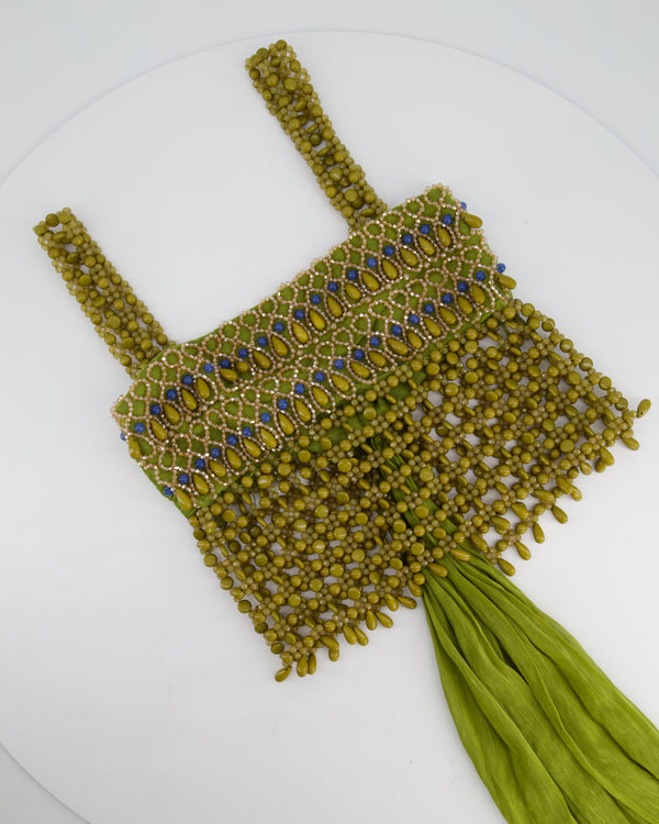 Alberta Ferretti Green Square Neck Beaded Bralette Top Size IT 36 (UK 4)