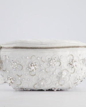 Chanel White Lambskin Leather Bum Bag with Silver Crystal Bead Embellishments and Silver Hardware RRP £4,660