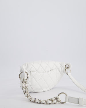 Chanel White Lambskin Leather Bum Bag with Silver Crystal Bead Embellishments and Silver Hardware RRP £4,660