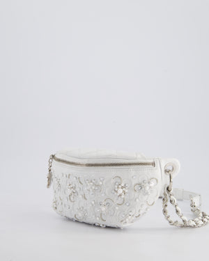 Chanel White Lambskin Leather Bum Bag with Silver Crystal Bead Embellishments and Silver Hardware RRP £4,660