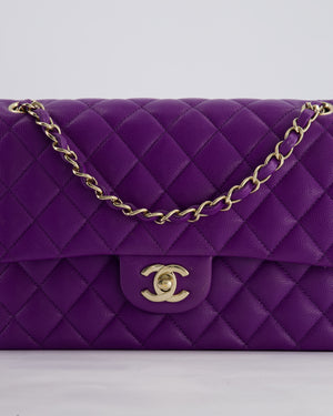 *HOT COLOUR* Chanel Purple Medium Classic Double Flap Bag in Caviar Leather with Champagne Gold Hardware