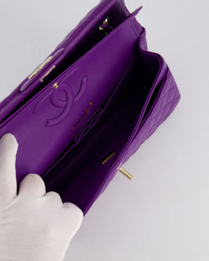 *HOT COLOUR* Chanel Purple Medium Classic Double Flap Bag in Caviar Leather with Champagne Gold Hardware