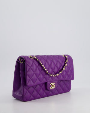 *HOT COLOUR* Chanel Purple Medium Classic Double Flap Bag in Caviar Leather with Champagne Gold Hardware