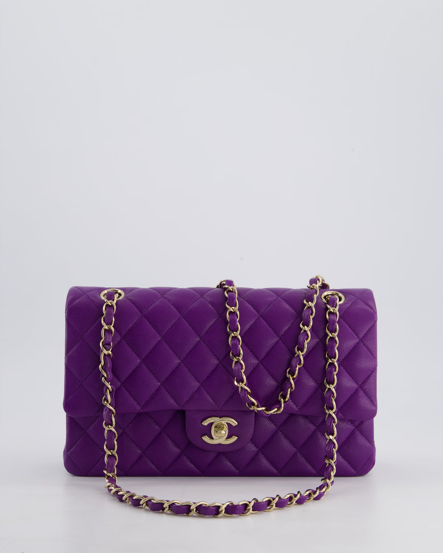 *HOT COLOUR* Chanel Purple Medium Classic Double Flap Bag in Caviar Leather with Champagne Gold Hardware