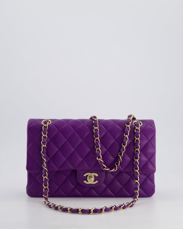 *HOT COLOUR* Chanel Purple Medium Classic Double Flap Bag in Caviar Leather with Champagne Gold Hardware