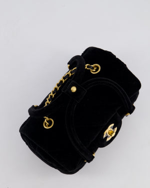 *RARE* Chanel Black Cylindrical Mini Flap Bag with Handles In Velvet and Brushed Gold Hardware