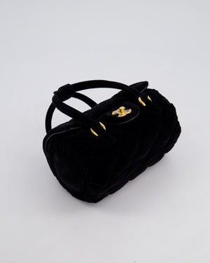 *RARE* Chanel Black Cylindrical Mini Flap Bag with Handles In Velvet and Brushed Gold Hardware