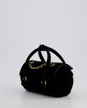 *RARE* Chanel Black Cylindrical Mini Flap Bag with Handles In Velvet and Brushed Gold Hardware
