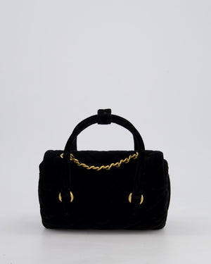 *RARE* Chanel Black Cylindrical Mini Flap Bag with Handles In Velvet and Brushed Gold Hardware