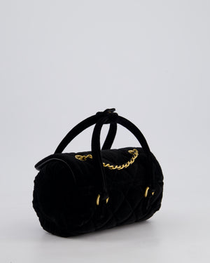 *RARE* Chanel Black Cylindrical Mini Flap Bag with Handles In Velvet and Brushed Gold Hardware