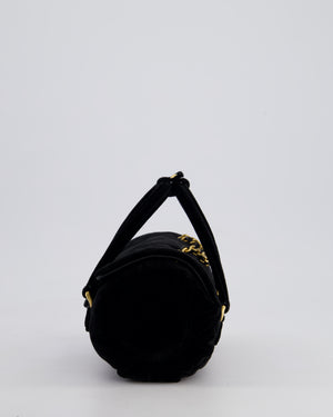 *RARE* Chanel Black Cylindrical Mini Flap Bag with Handles In Velvet and Brushed Gold Hardware