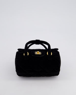 *RARE* Chanel Black Cylindrical Mini Flap Bag with Handles In Velvet and Brushed Gold Hardware