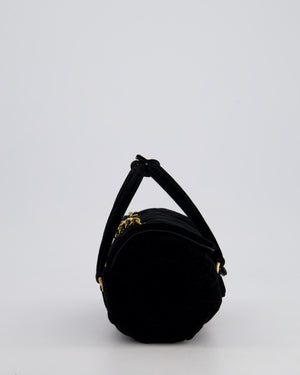 *RARE* Chanel Black Cylindrical Mini Flap Bag with Handles In Velvet and Brushed Gold Hardware