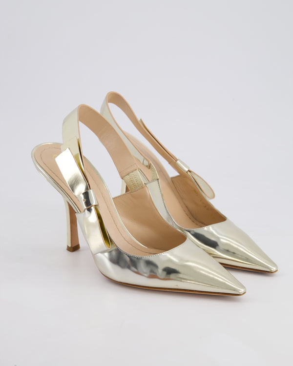 Christian Dior Gold Metallic Slingback Heels with Bow Detail Size EU 39.5
