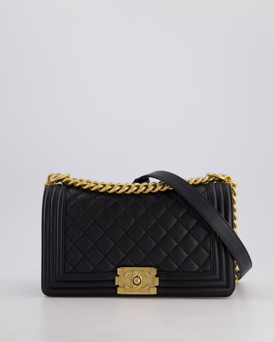 *FIRE PRICE* Chanel Black Medium Boy Bag in Lambskin Leather with Brushed Gold Hardware