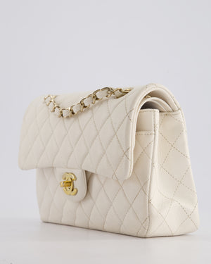 *FIRE PRICE* Chanel White Small Classic Double Flap Bag in Caviar Leather with Champagne Gold Hardware