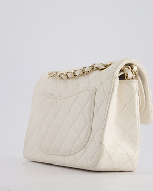 *FIRE PRICE* Chanel White Small Classic Double Flap Bag in Caviar Leather with Champagne Gold Hardware