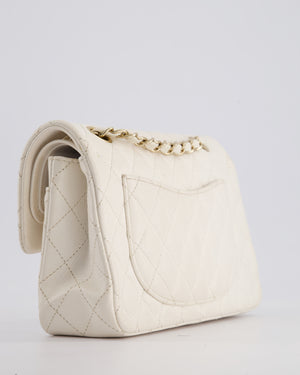 *FIRE PRICE* Chanel White Small Classic Double Flap Bag in Caviar Leather with Champagne Gold Hardware