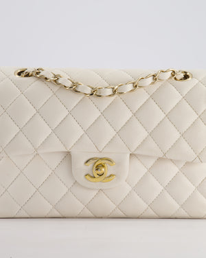 *FIRE PRICE* Chanel White Small Classic Double Flap Bag in Caviar Leather with Champagne Gold Hardware