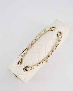 *FIRE PRICE* Chanel White Small Classic Double Flap Bag in Caviar Leather with Champagne Gold Hardware