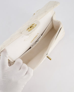 *FIRE PRICE* Chanel White Small Classic Double Flap Bag in Caviar Leather with Champagne Gold Hardware