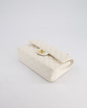 *FIRE PRICE* Chanel White Small Classic Double Flap Bag in Caviar Leather with Champagne Gold Hardware