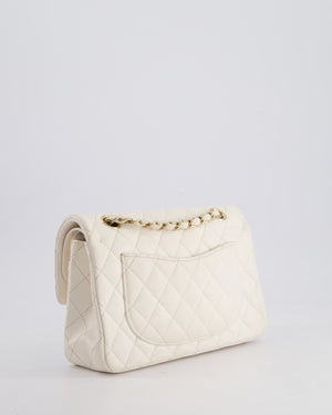 *FIRE PRICE* Chanel White Small Classic Double Flap Bag in Caviar Leather with Champagne Gold Hardware
