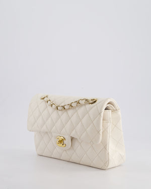 *FIRE PRICE* Chanel White Small Classic Double Flap Bag in Caviar Leather with Champagne Gold Hardware