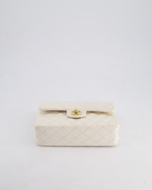 *FIRE PRICE* Chanel White Small Classic Double Flap Bag in Caviar Leather with Champagne Gold Hardware