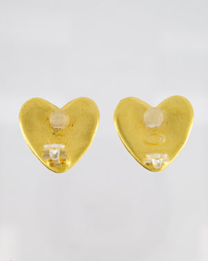*HOT* Chanel Vintage 95P Gold Heart Clip On Earrings with CC Detail