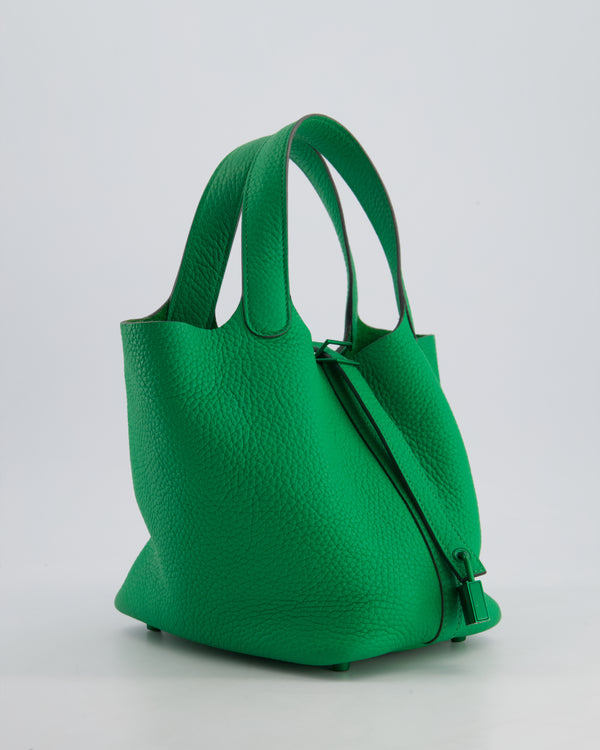 Hermès Picotin Lock 18cm in Bamboo Clemence Leather with Metallic Green Hardware