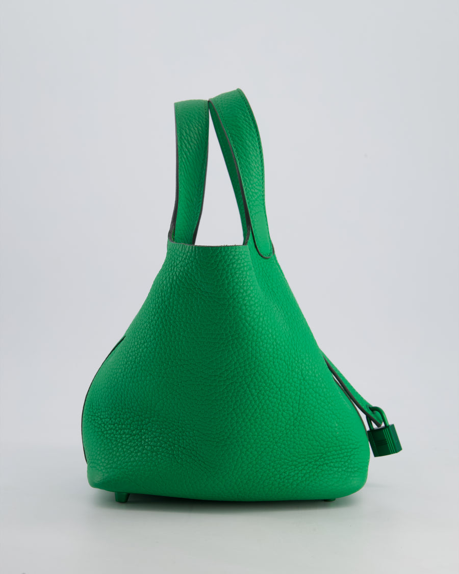 Hermès Picotin Lock 18cm in Bamboo Clemence Leather with Metallic Green Hardware