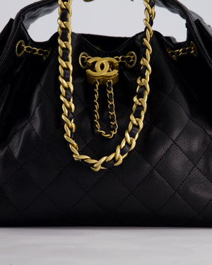 *SUPER RARE* Chanel Black 25 Small Handbag in Grained Calfskin Leather with Antique Gold Hardware