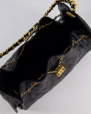 *SUPER RARE* Chanel Black 25 Small Handbag in Grained Calfskin Leather with Antique Gold Hardware