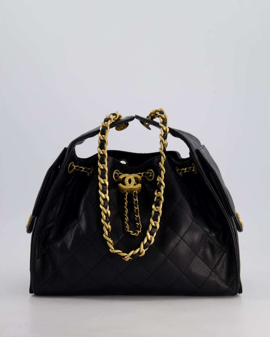 *SUPER RARE* Chanel Black 25 Small Handbag in Grained Calfskin Leather with Antique Gold Hardware