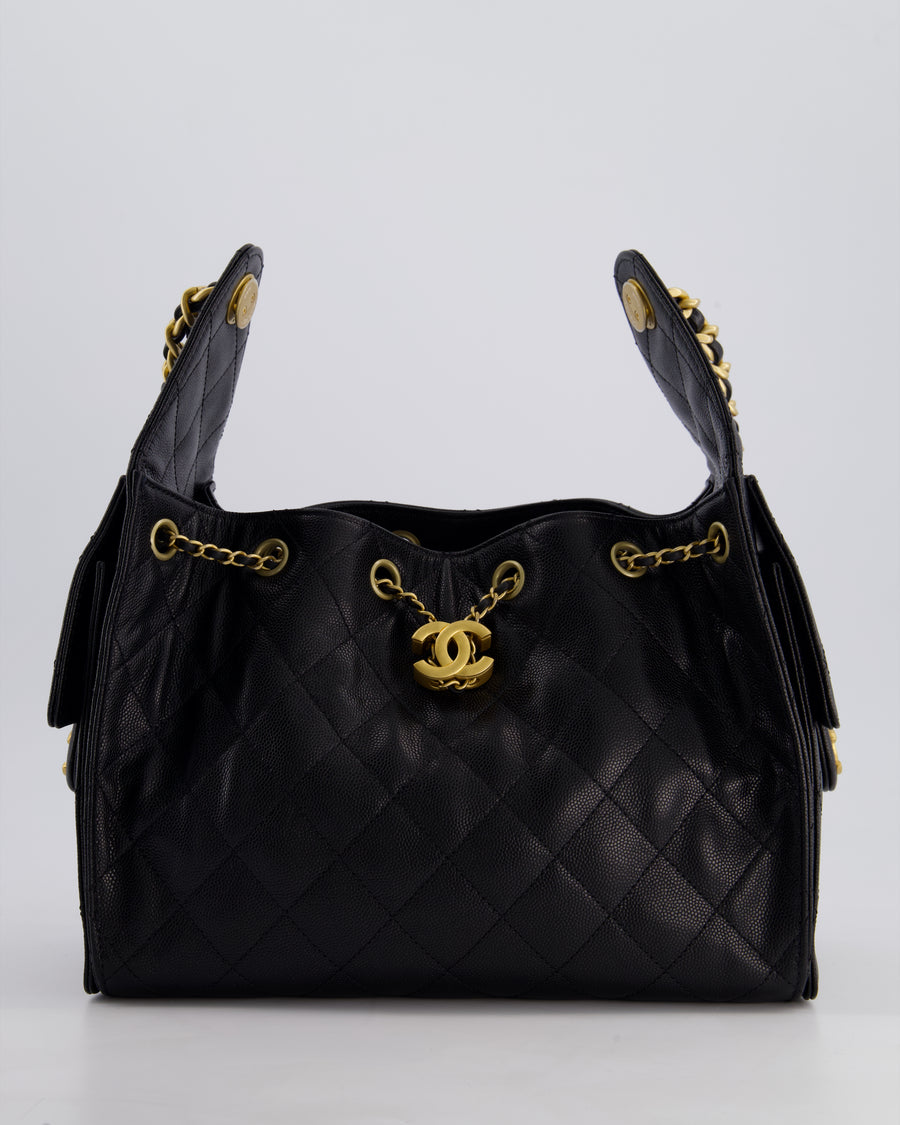 *SUPER RARE* Chanel Black 25 Small Handbag in Grained Calfskin Leather with Antique Gold Hardware