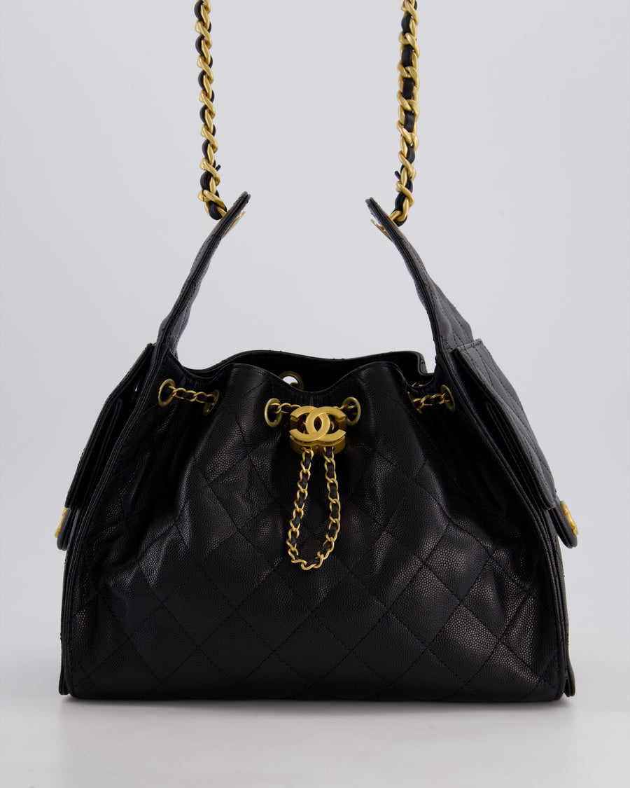 *SUPER RARE* Chanel Black 25 Small Handbag in Grained Calfskin Leather with Antique Gold Hardware