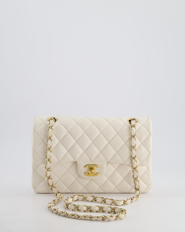*FIRE PRICE* Chanel White Small Classic Double Flap Bag in Caviar Leather with Champagne Gold Hardware
