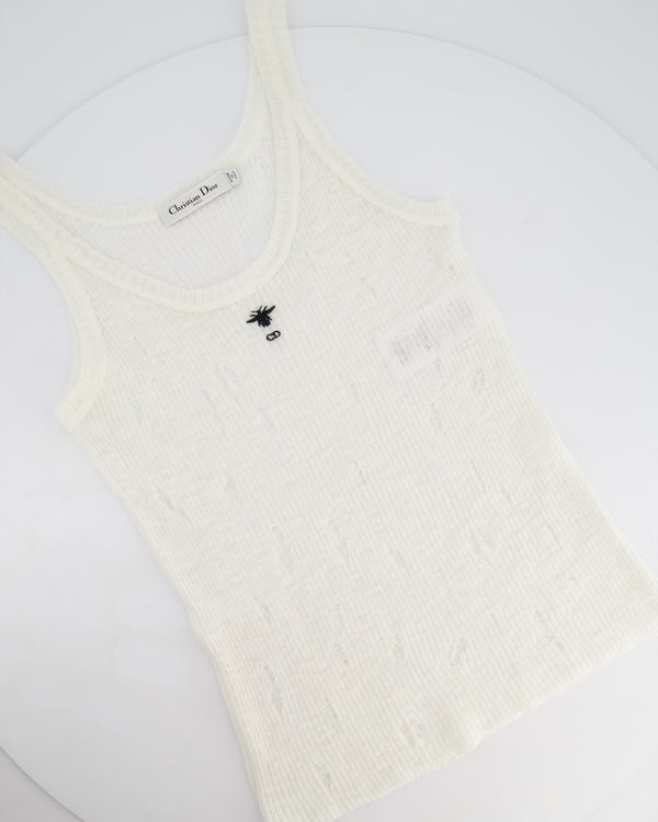 Christian Dior White Vest with Bee Logo and Distressed Details Size FR 38 (UK 10) RRP £1,800