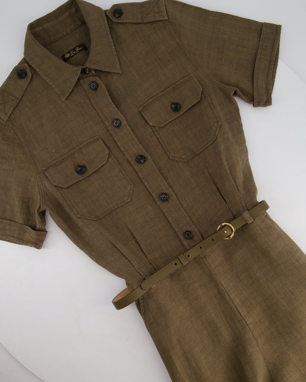 Loro Piana Khaki Jumpsuit with a Khaki Leather Belt and Gold Loop Detail Size IT 40 (UK 8)