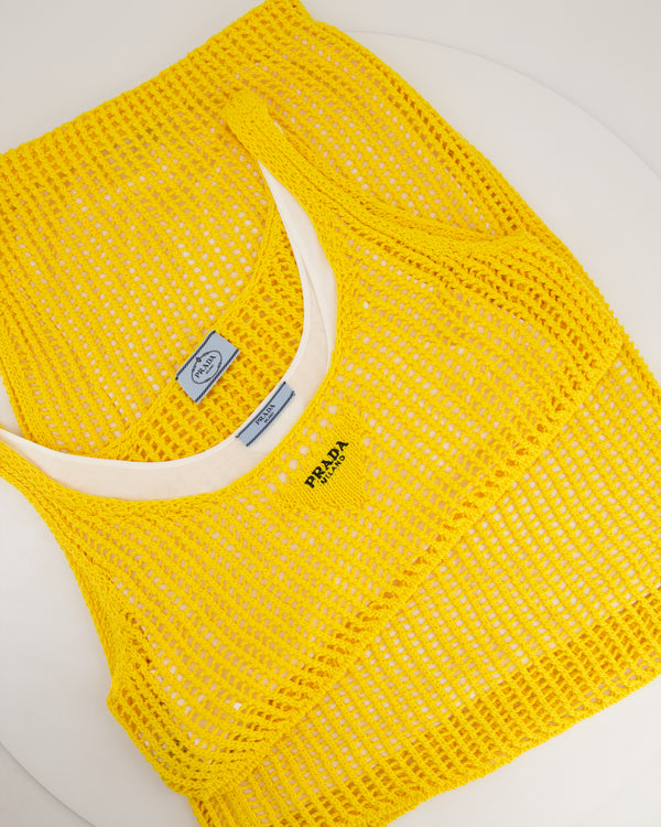 Prada Yellow Cotton String Skirt and Top with White Lining Detail Size IT 38 (UK 6)