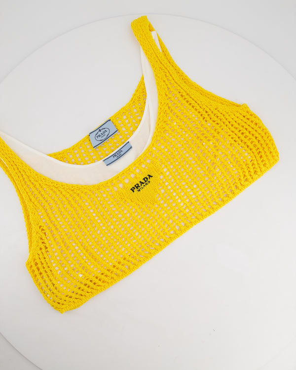 Prada Yellow Cotton String Skirt and Top with White Lining Detail Size IT 38 (UK 6)