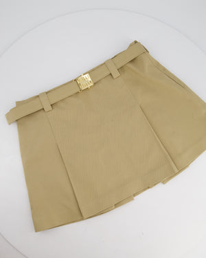 Miu Miu Beige Chino Pleated Skirt with Gold "MIU MIU" Buckle Detail Size IT 38 (UK 6) RRP - £1,240