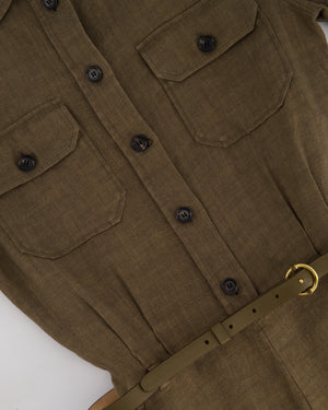 Loro Piana Khaki Jumpsuit with a Khaki Leather Belt and Gold Loop Detail Size IT 40 (UK 8)