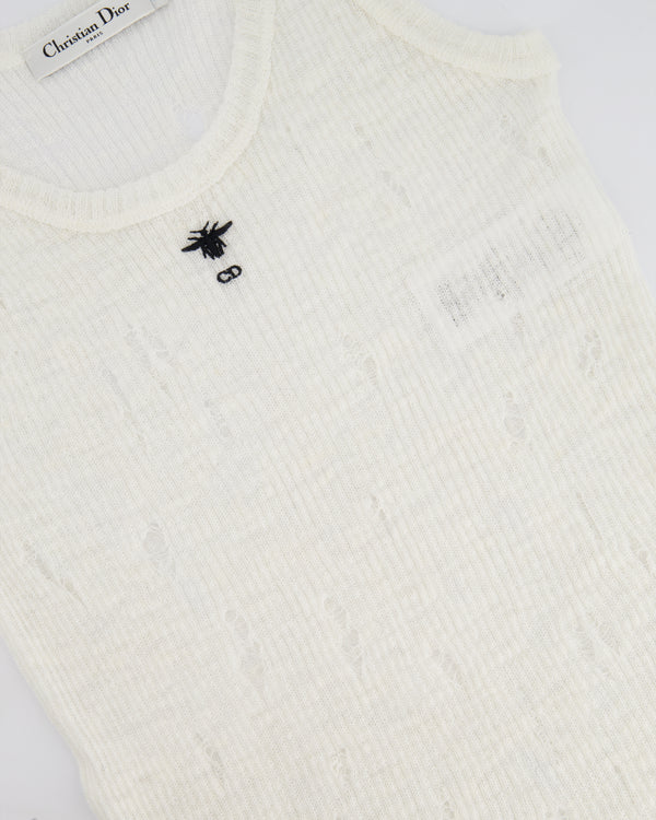 Christian Dior White Vest with Bee Logo and Distressed Details Size FR 38 (UK 10) RRP £1,800