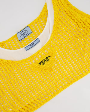 Prada Yellow Crochet Knitted Top and Skirt Set Size IT 38 (UK 6)