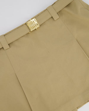 Miu Miu Beige Chino Pleated Skirt with Gold "MIU MIU" Buckle Detail Size IT 38 (UK 6) RRP - £1,240
