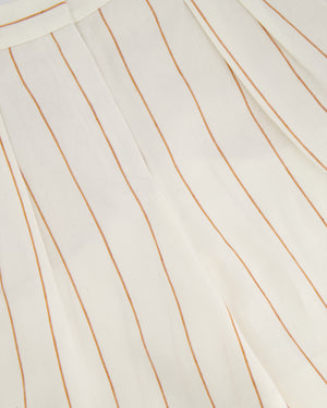 Loro Piana White Linen High-Waisted Shorts with Brown Stripe Details Size IT 38 (UK 6)
