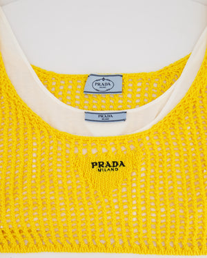 Prada Yellow Crochet Knitted Top and Skirt Set Size IT 38 (UK 6)